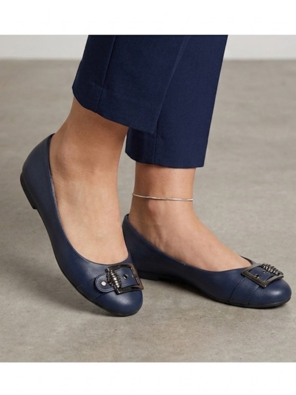 Navy flat slip on shoes